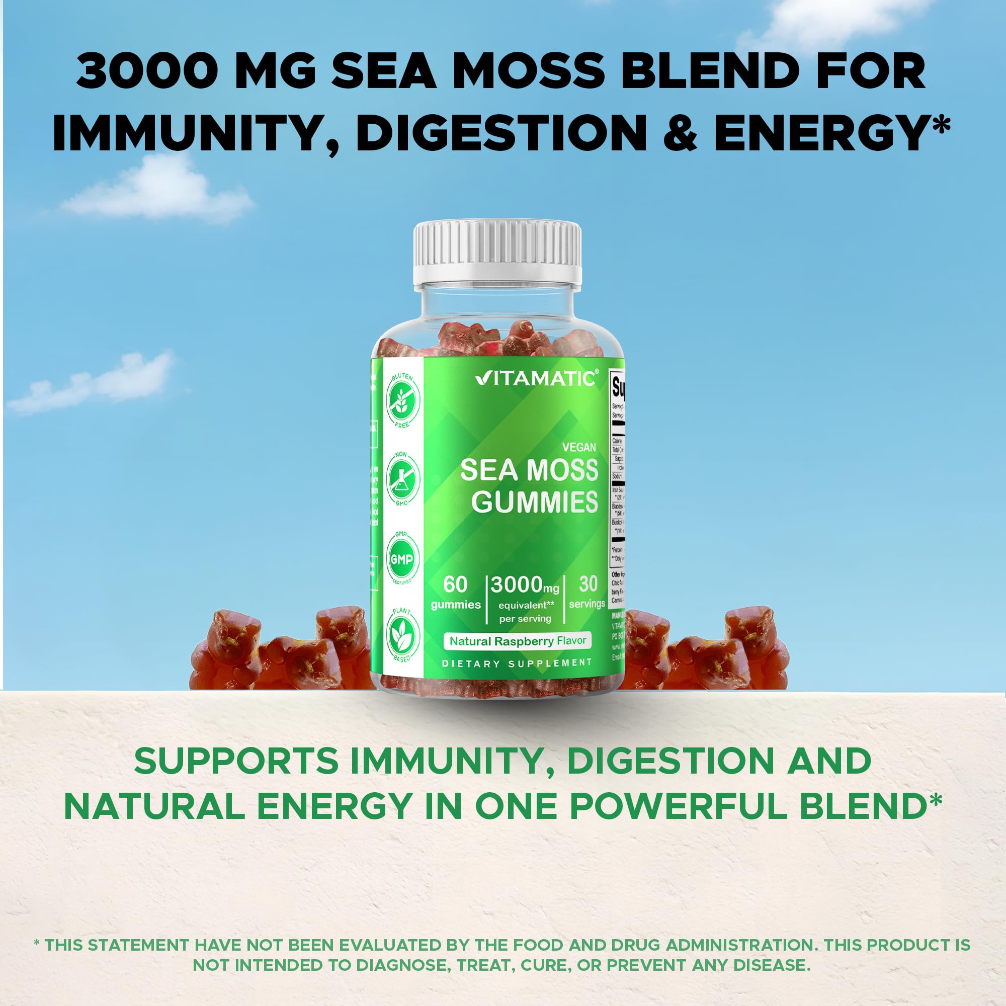 Nutrition facts panel for Vitamatic Sea Moss Gummies