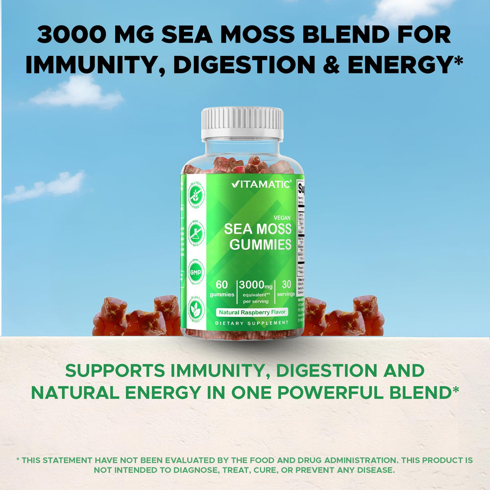 Nutrition facts panel for Vitamatic Sea Moss Gummies