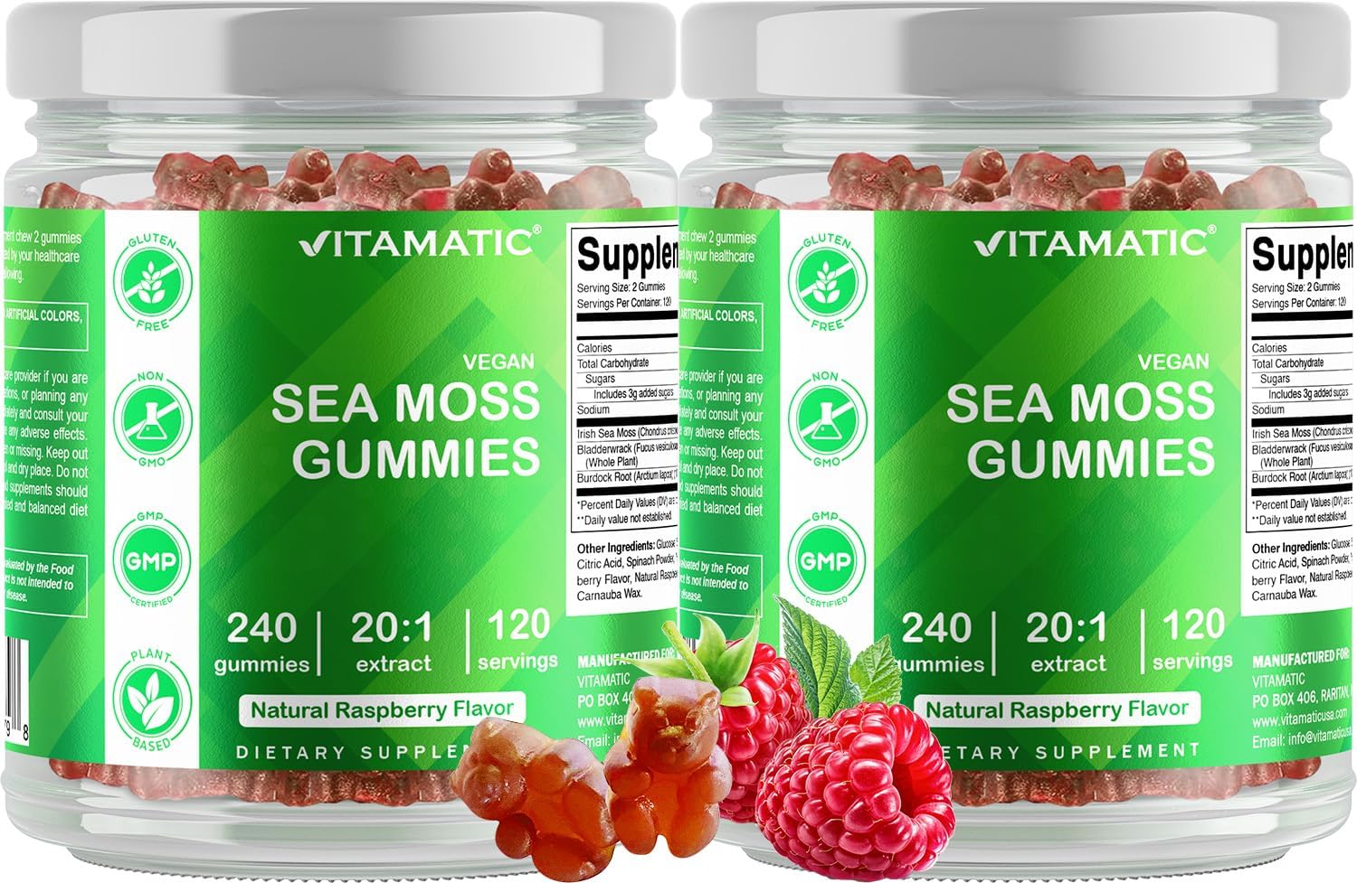 Raspberry-flavored Vitamatic Sea Moss Gummies close-up