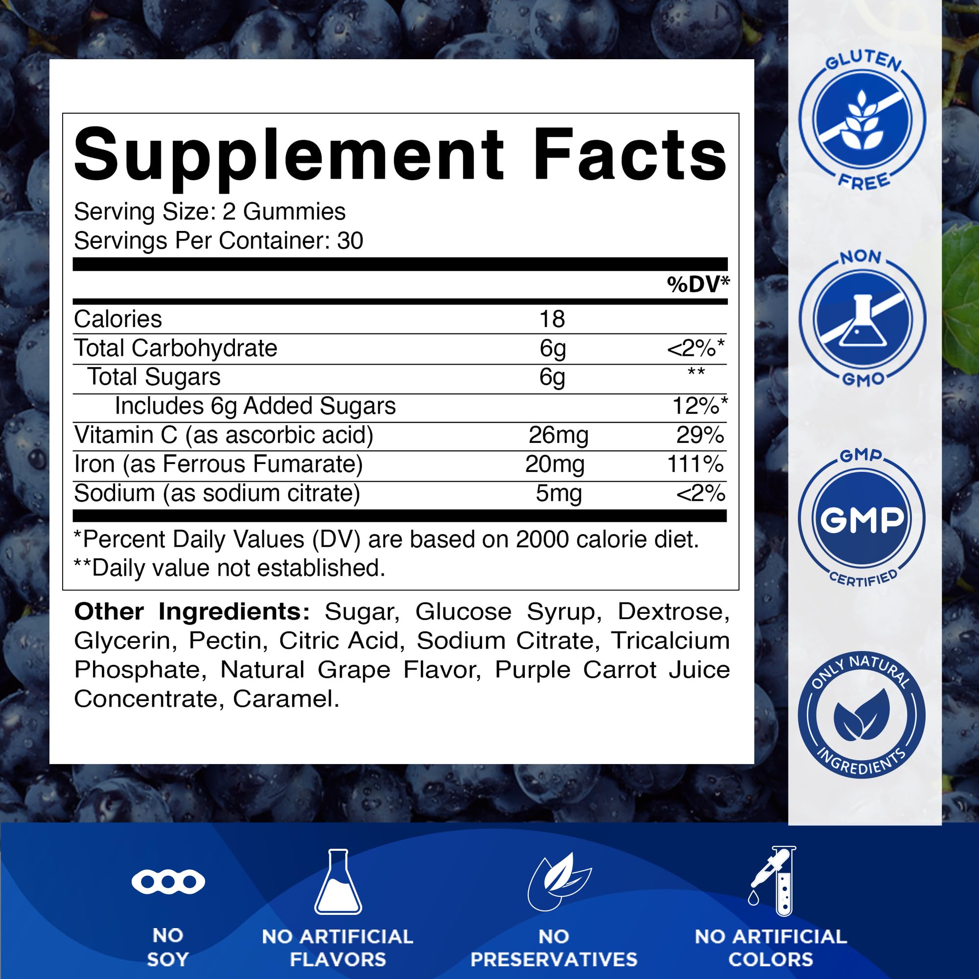 Bottle displaying 60 Vitamatic Iron Gummies