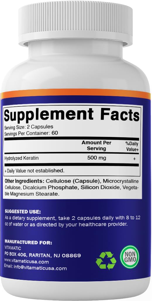 Pack of two Vitamatic Keratin supplement bottles
