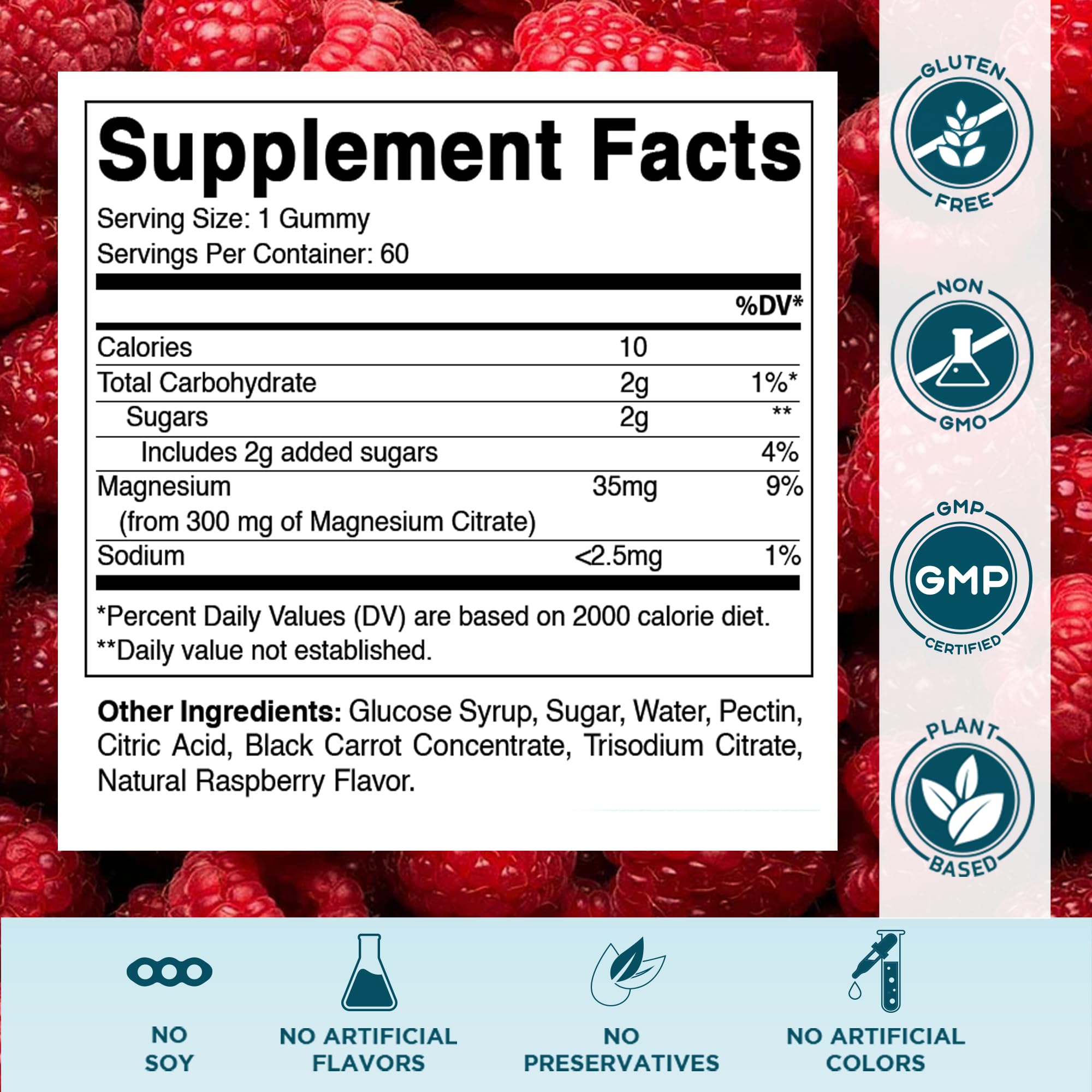 60-count vegan magnesium gummies label