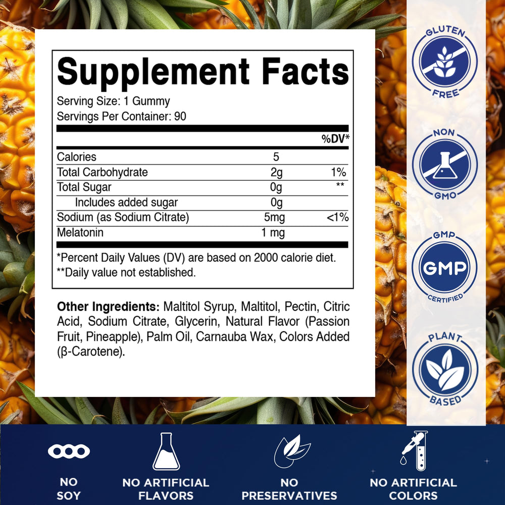 Close-up of the Vitamatic Kids Melatonin 1mg bottle label