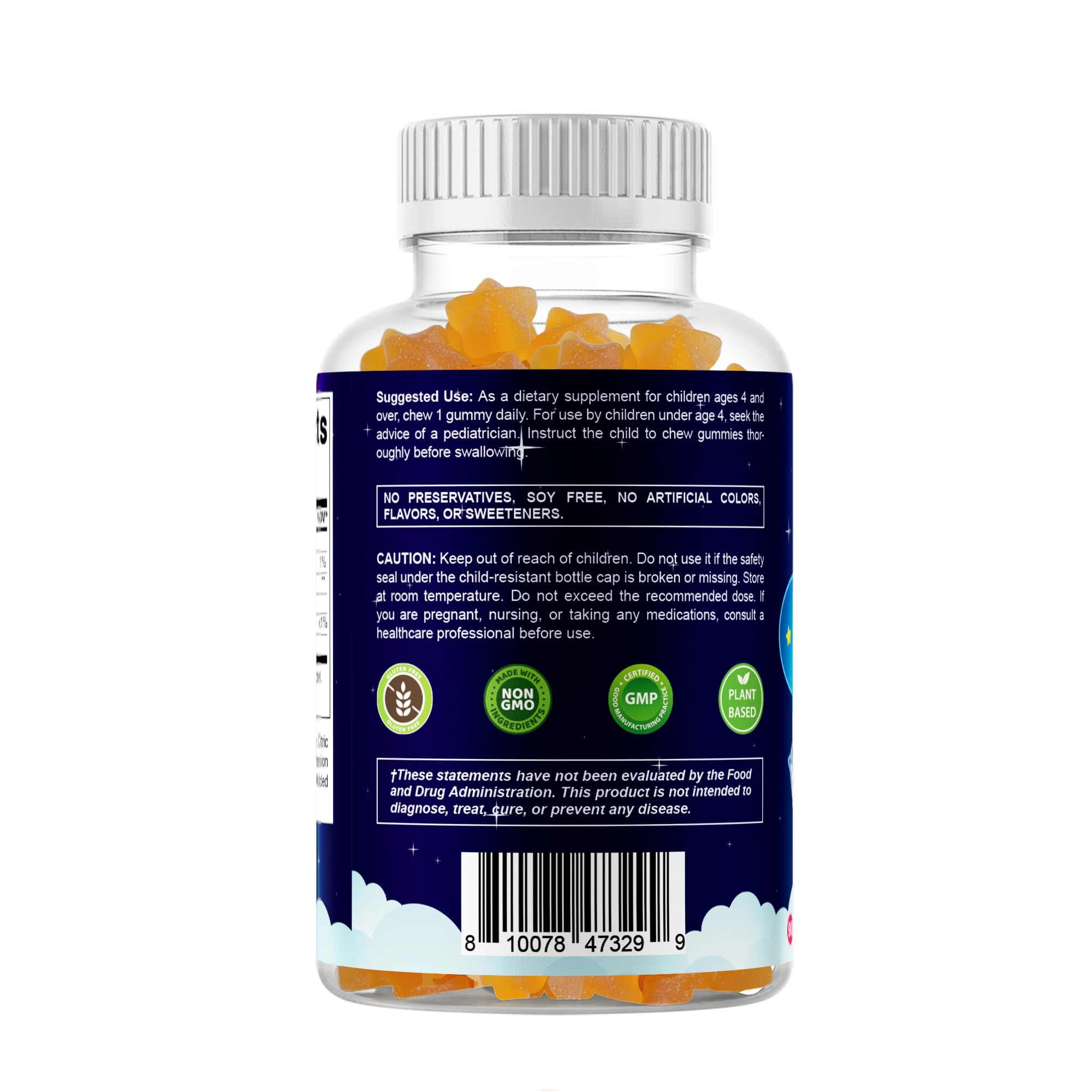 Illustration of a child sleeping peacefully after taking Vitamatic gummies