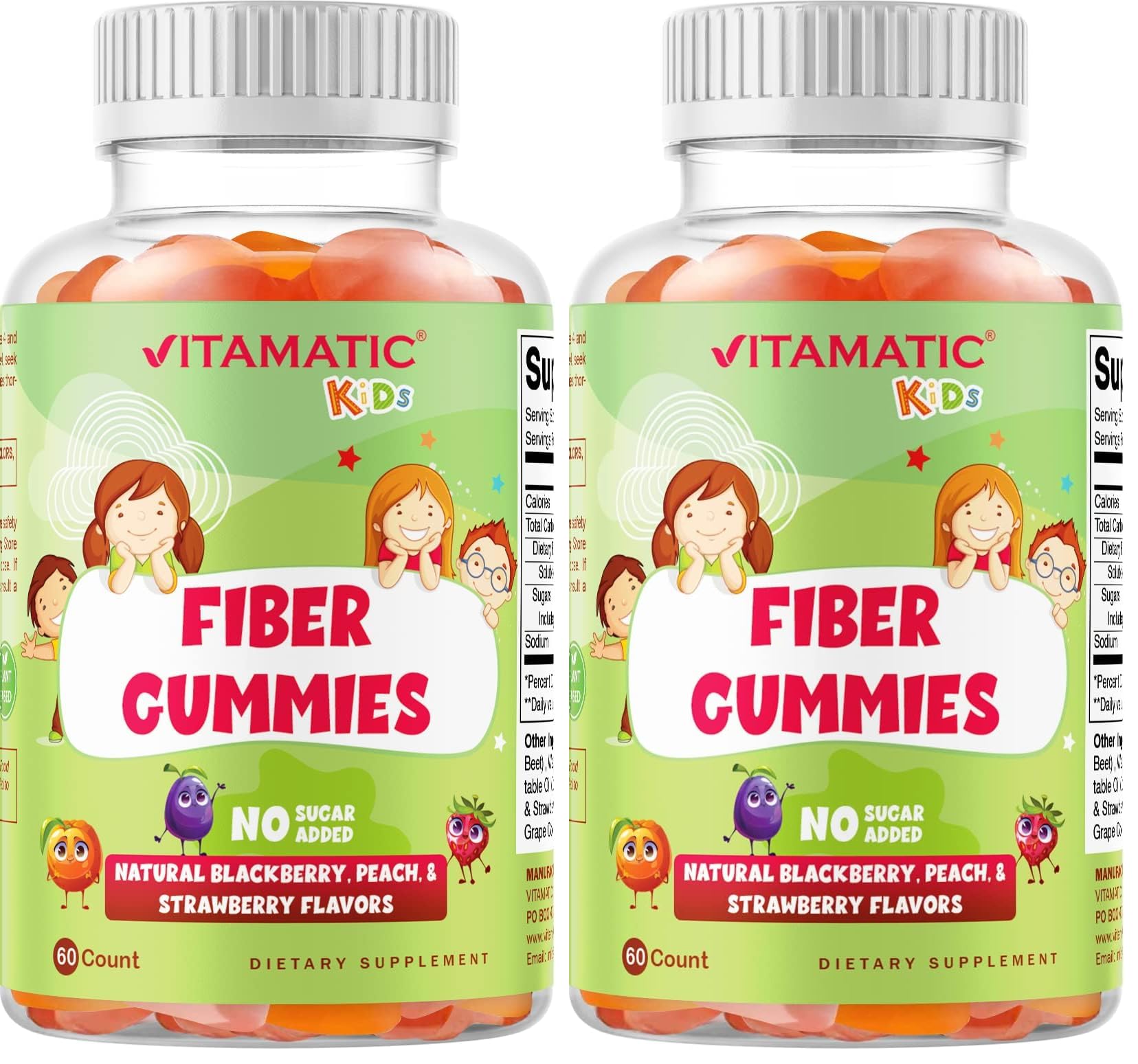 Front view of Vitamatic Kids Prebiotic Fiber Gummies Pack of 2