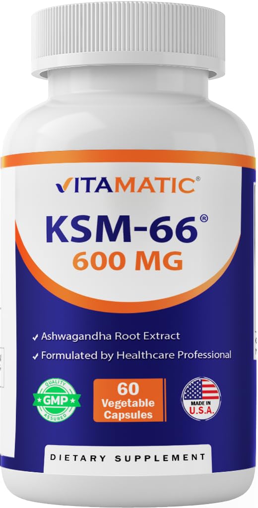 Vitamatic KSM-66 Ashwagandha 600mg bottle with 60 veggie caps