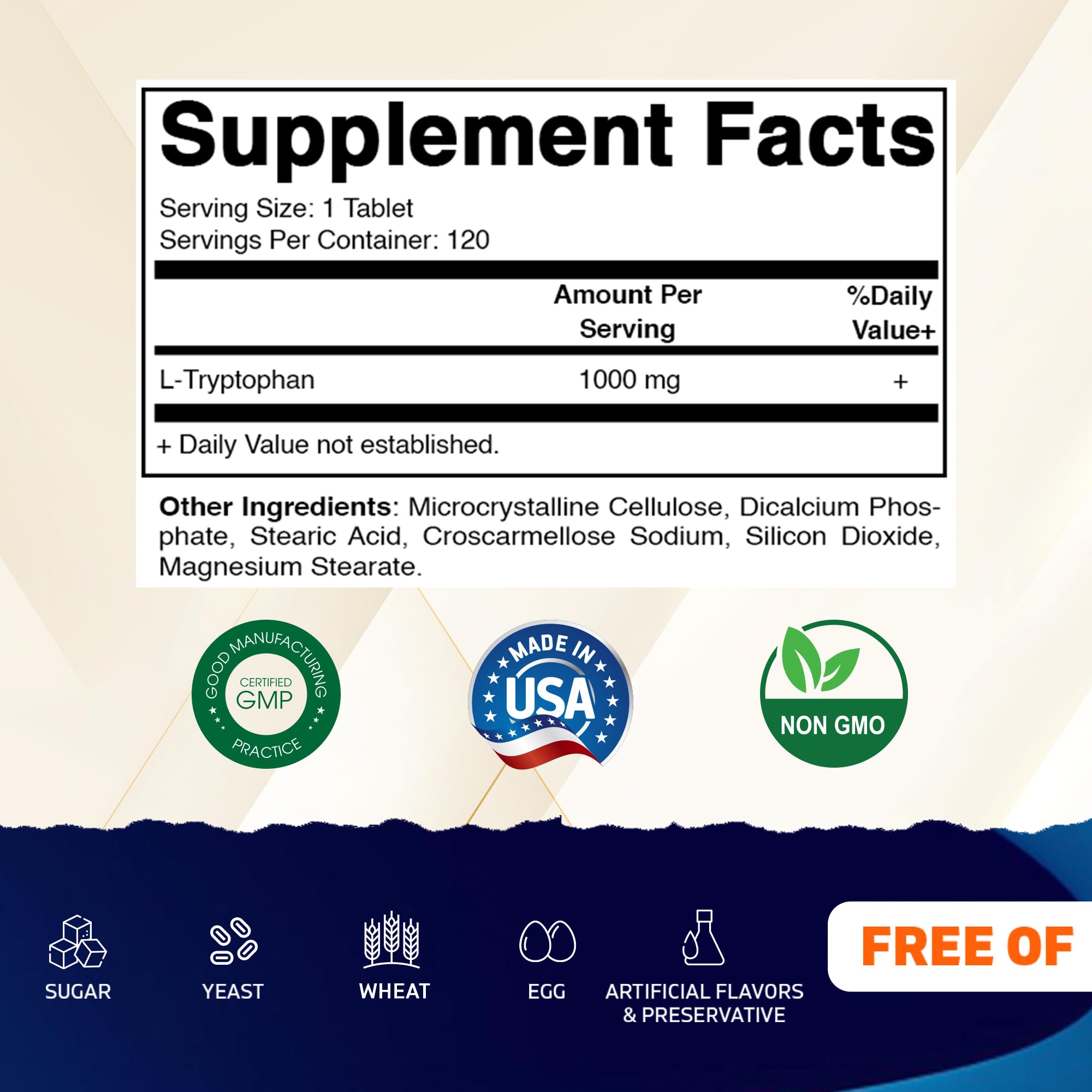 Close-up of L-Tryptophan 1000mg tablet