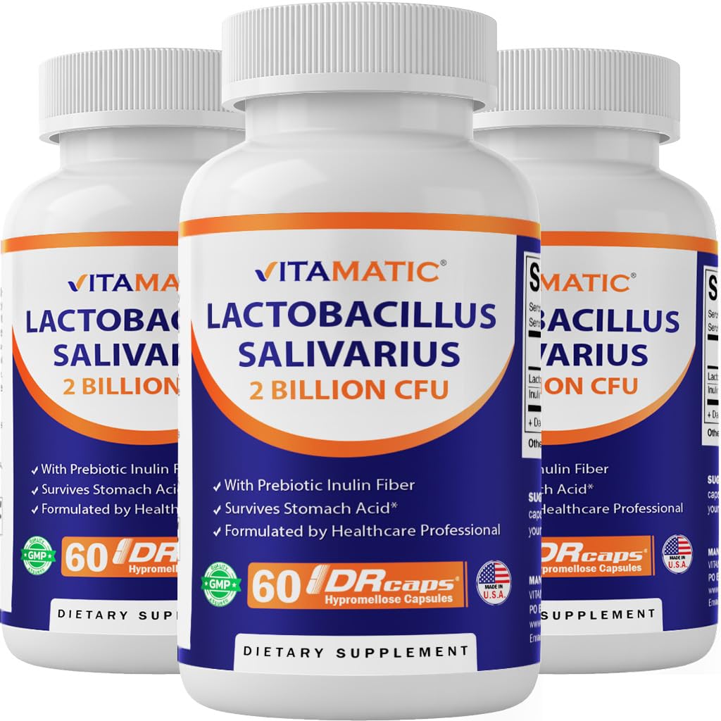 Vitamatic Lactobacillus Salivarius 2 Billion per DR Capsule bottle - front view