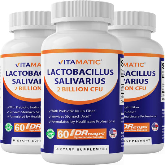 Vitamatic Lactobacillus Salivarius 2 Billion per DR Capsule bottle - front view