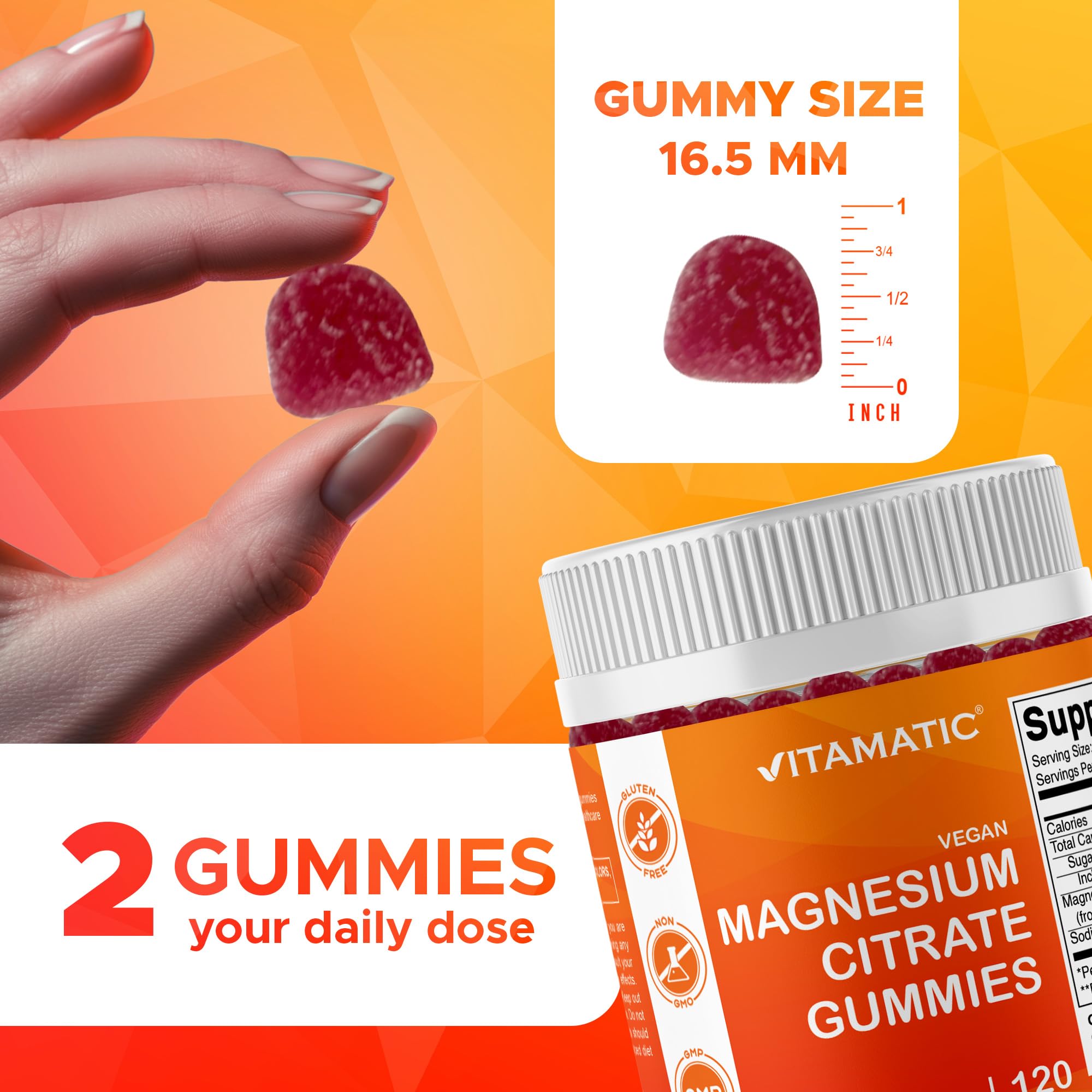 Nutrition label on Vitamatic Magnesium Gummies bottle