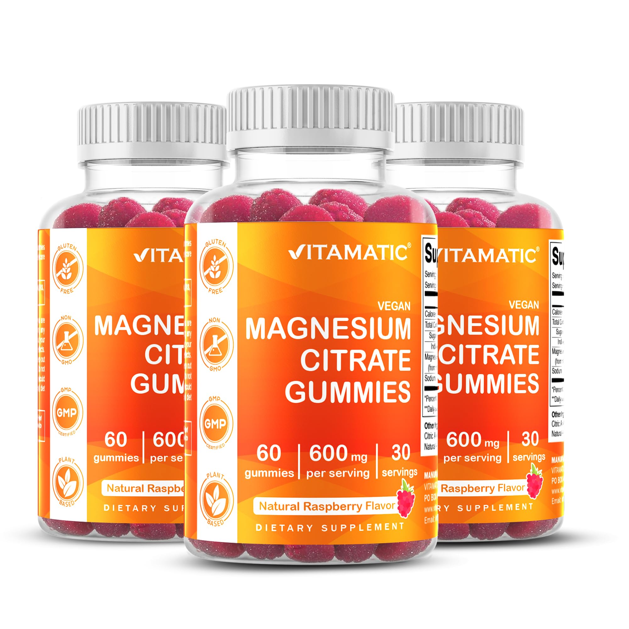 Vitamatic Magnesium Gummies 600 mg per serving front of 3-pack