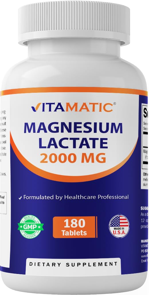 Vitamatic Magnesium Lactate 2000mg packshot with bottle