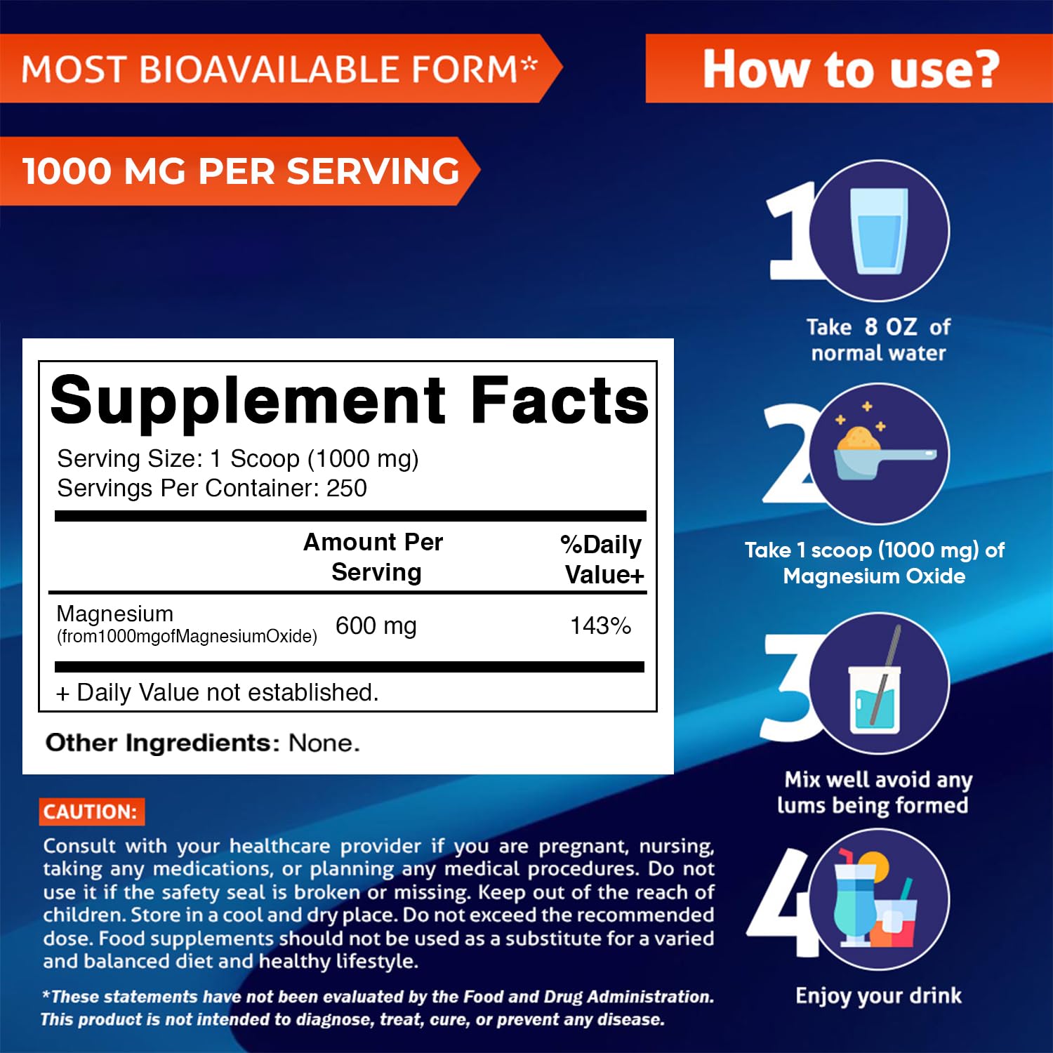 Unflavored magnesium oxide powder in container
