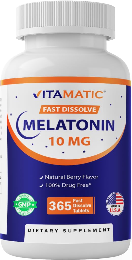 Vitamatic Melatonin 10 mg tablets berry flavor bottle front view