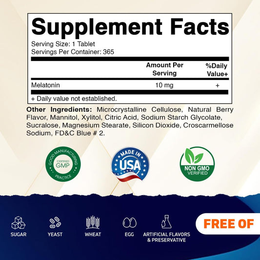 Vitamatic Melatonin 10 mg Tablets Berry Flavor Bottle Label