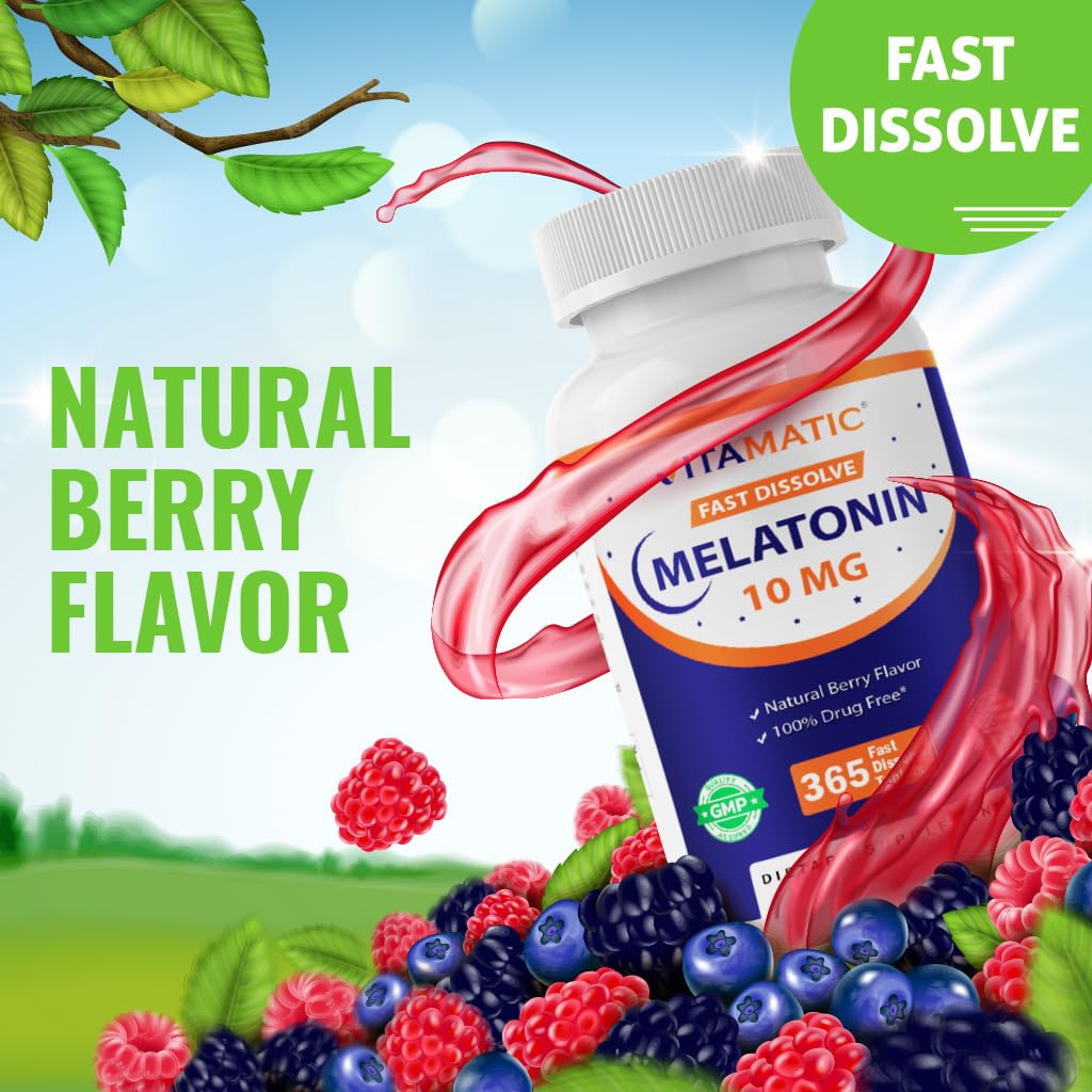 Packaging image for Vitamatic Melatonin berry flavor 365 tablets