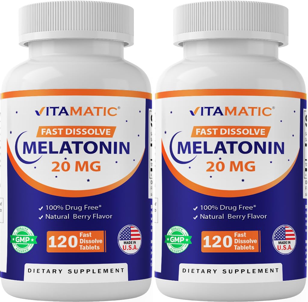 Vitamatic Melatonin 20 mg fast-dissolve bottle label