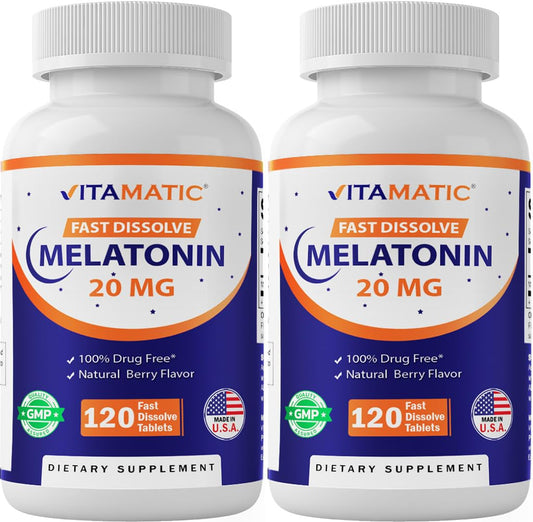 Vitamatic Melatonin 20 mg fast-dissolve bottle label