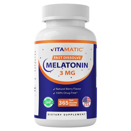 Vitamatic Melatonin 3mg tablets berry flavor bottle front