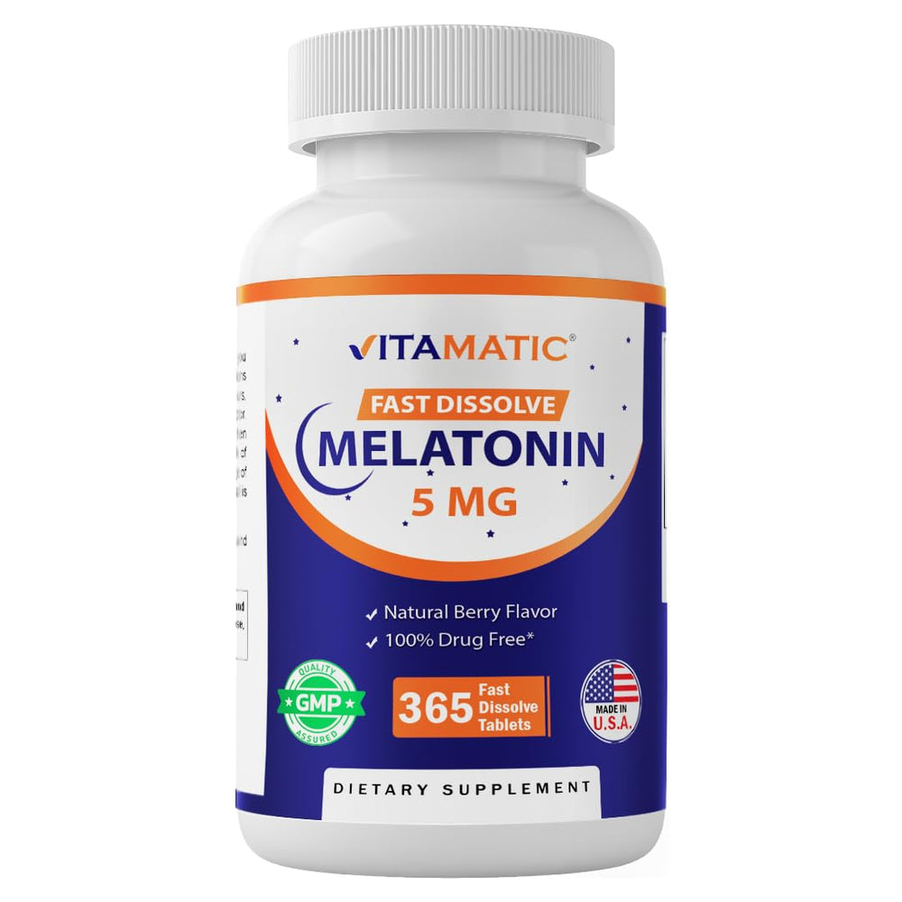 Vitamatic Melatonin 5 mg tablets in berry flavor – front view