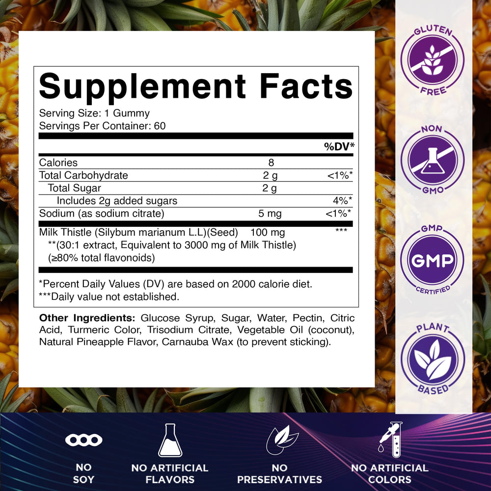 60-count bottle of Vitamatic Milk Thistle Gummies with gummies visible