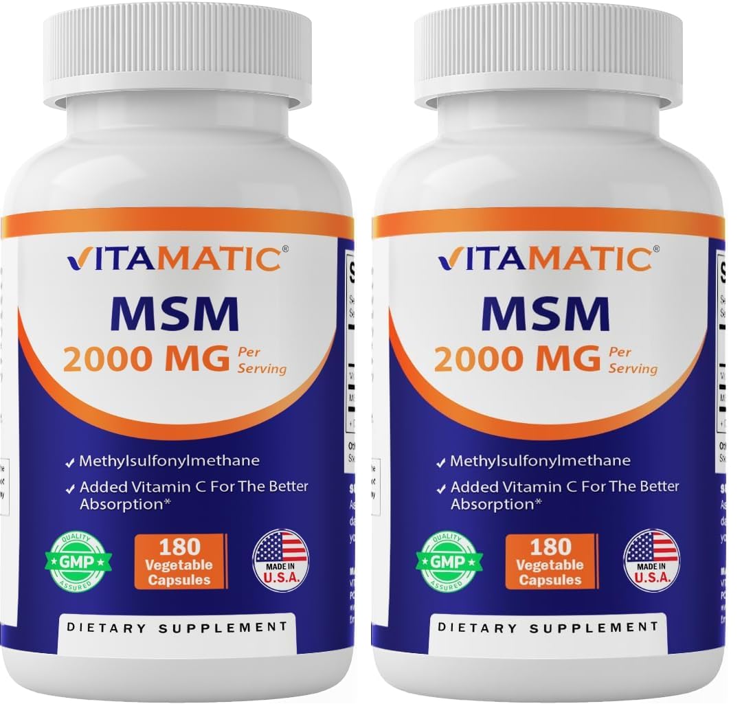 Vitamatic MSM 2000 mg with Vitamin C 75 mg per serving bottle label