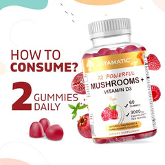 Label highlighting 12-mushroom blend on packaging