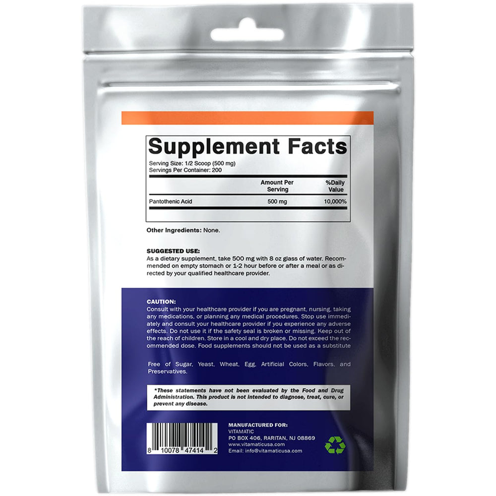 Label showing Also Called Vitamin B5