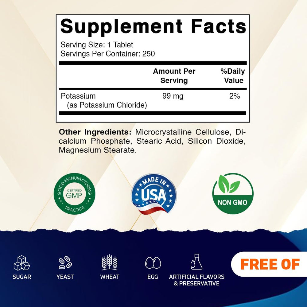 Supplement facts panel for Vitamatic Potassium 99mg