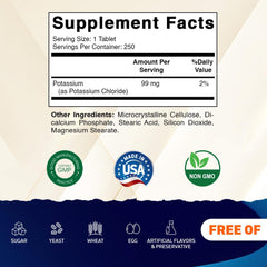 Supplement facts panel for Vitamatic Potassium 99mg