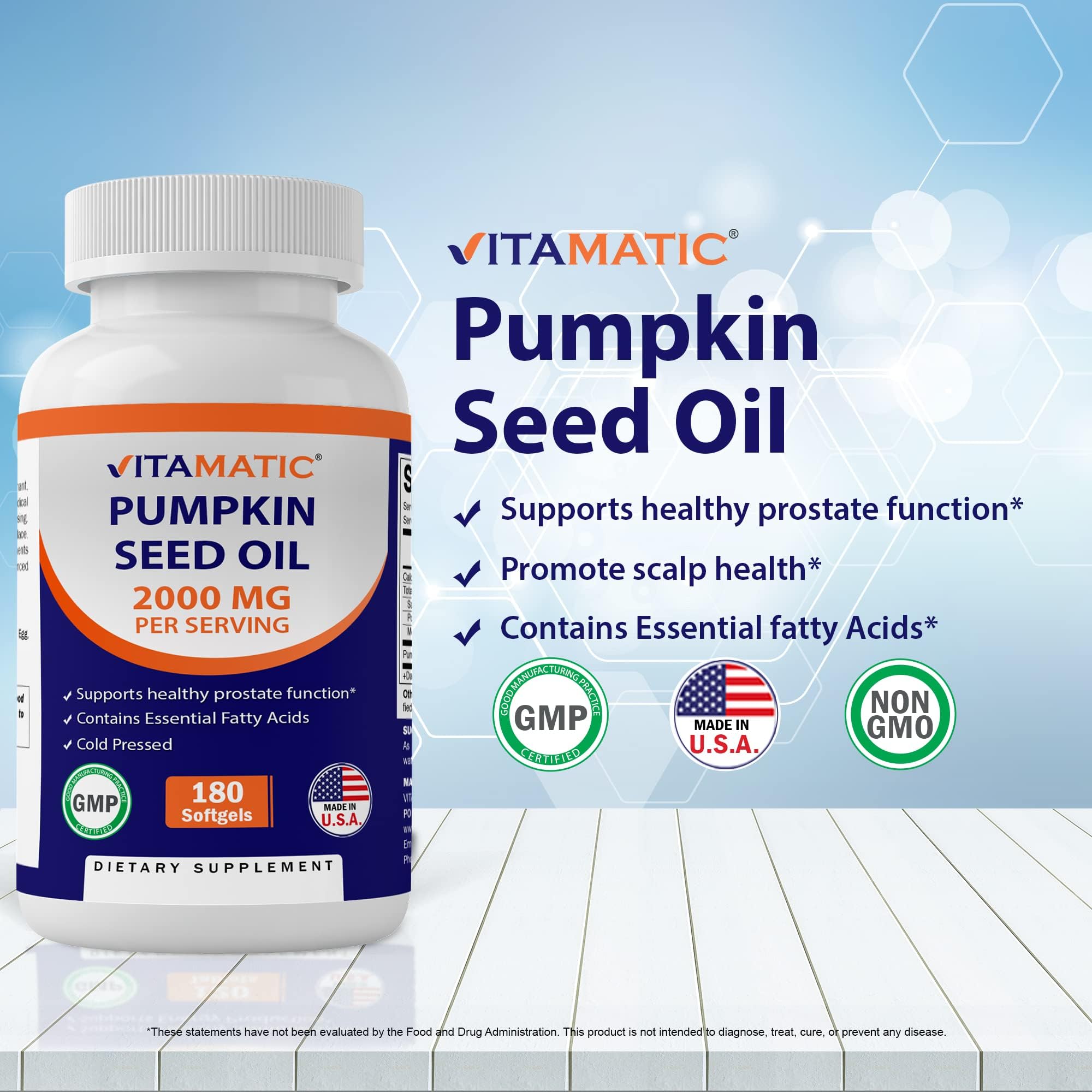 Vitamatic Pumpkin Seed Oil Softgels bottle with label