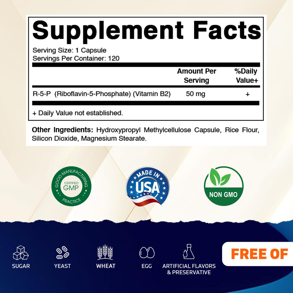Close-up of Riboflavin-5-Phosphate 50 mg ingredient