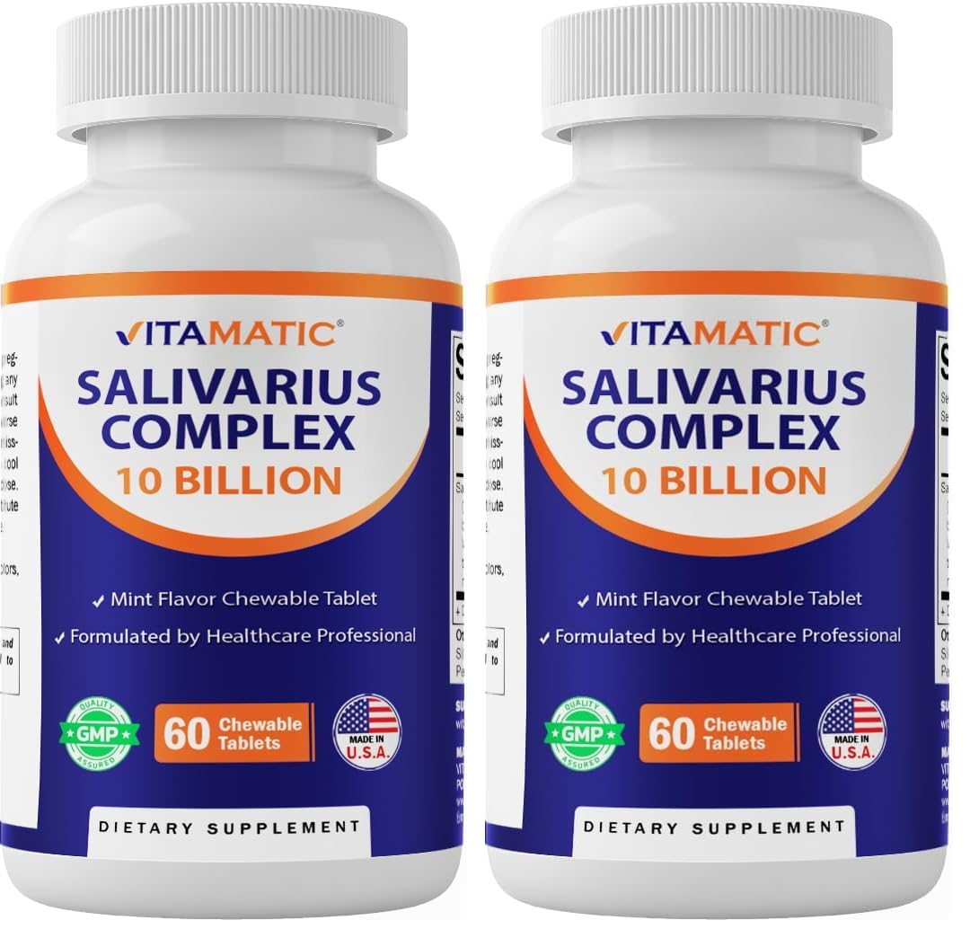 Front view of Vitamatic Salivarius Complex mint chewable tablets