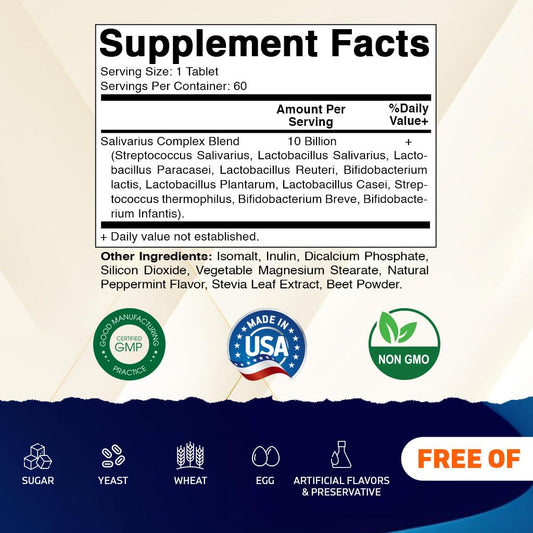 Back label view showing supplement facts on Vitamatic Salivarius Complex
