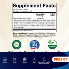 Back label view showing supplement facts on Vitamatic Salivarius Complex