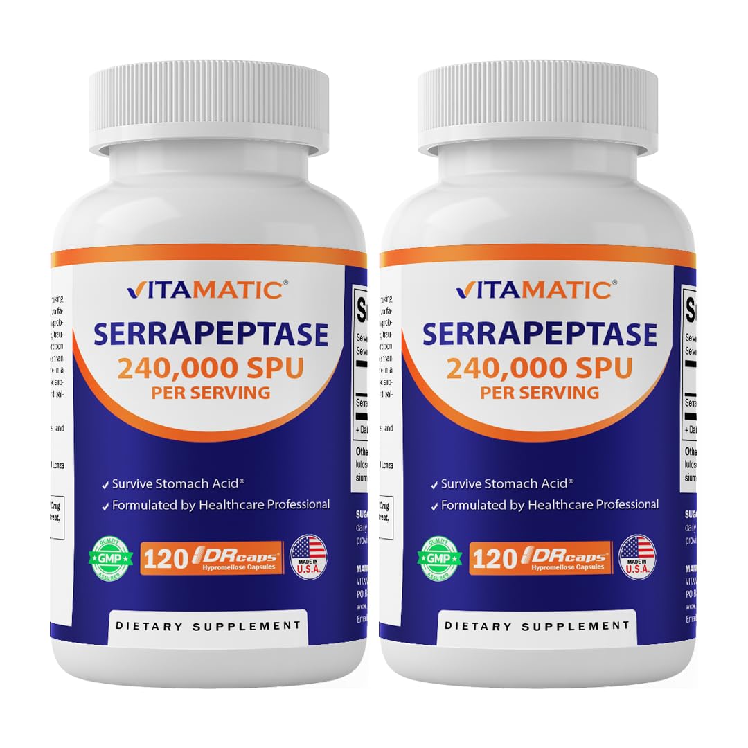 Vitamatic Serrapeptase bottle - front view (240k SPU)