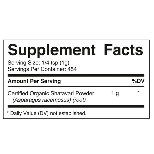Vitamatic Shatavari powder packaging highlights clean non-GMO Ayurvedic root for vitality