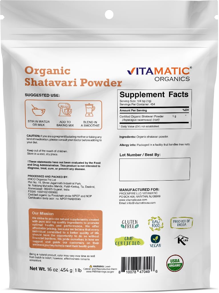 Vitamatic Shatavari root image underscores traditional herb origin and natural purity