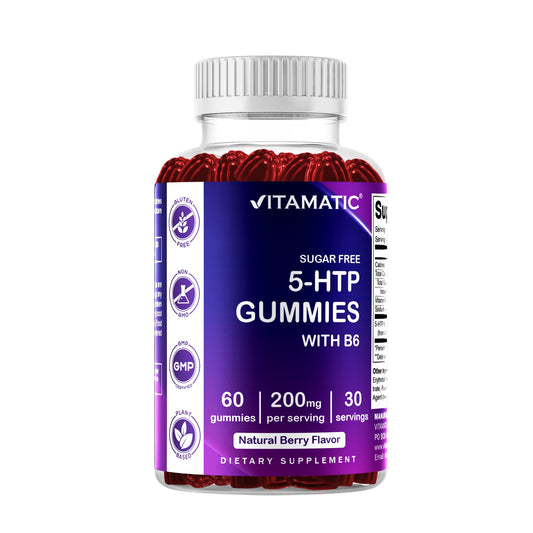 Front view of Vitamatic Sugar Free 5-HTP Gummies bottle