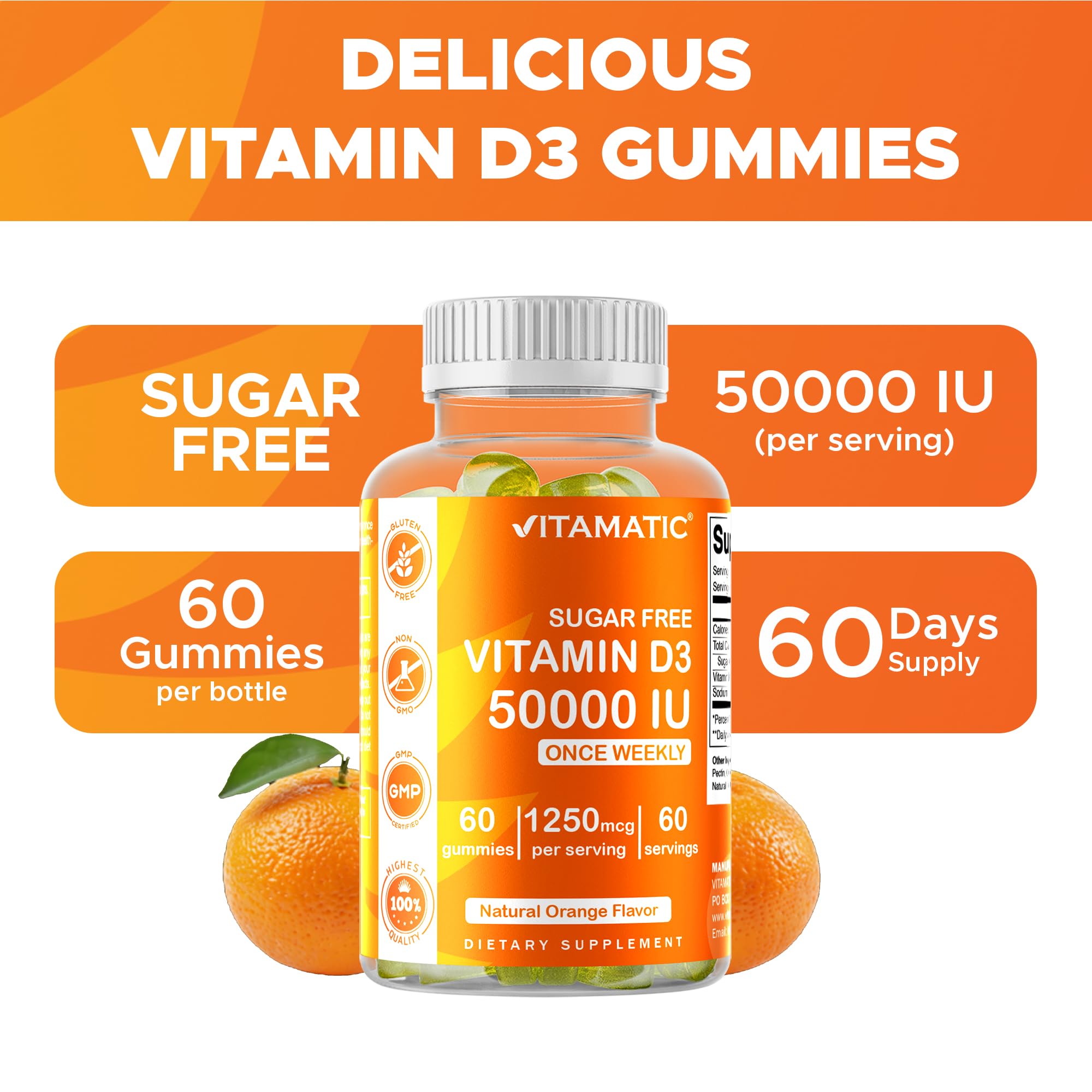 Sugar-free, gluten-free Vitamin D3 gummies label