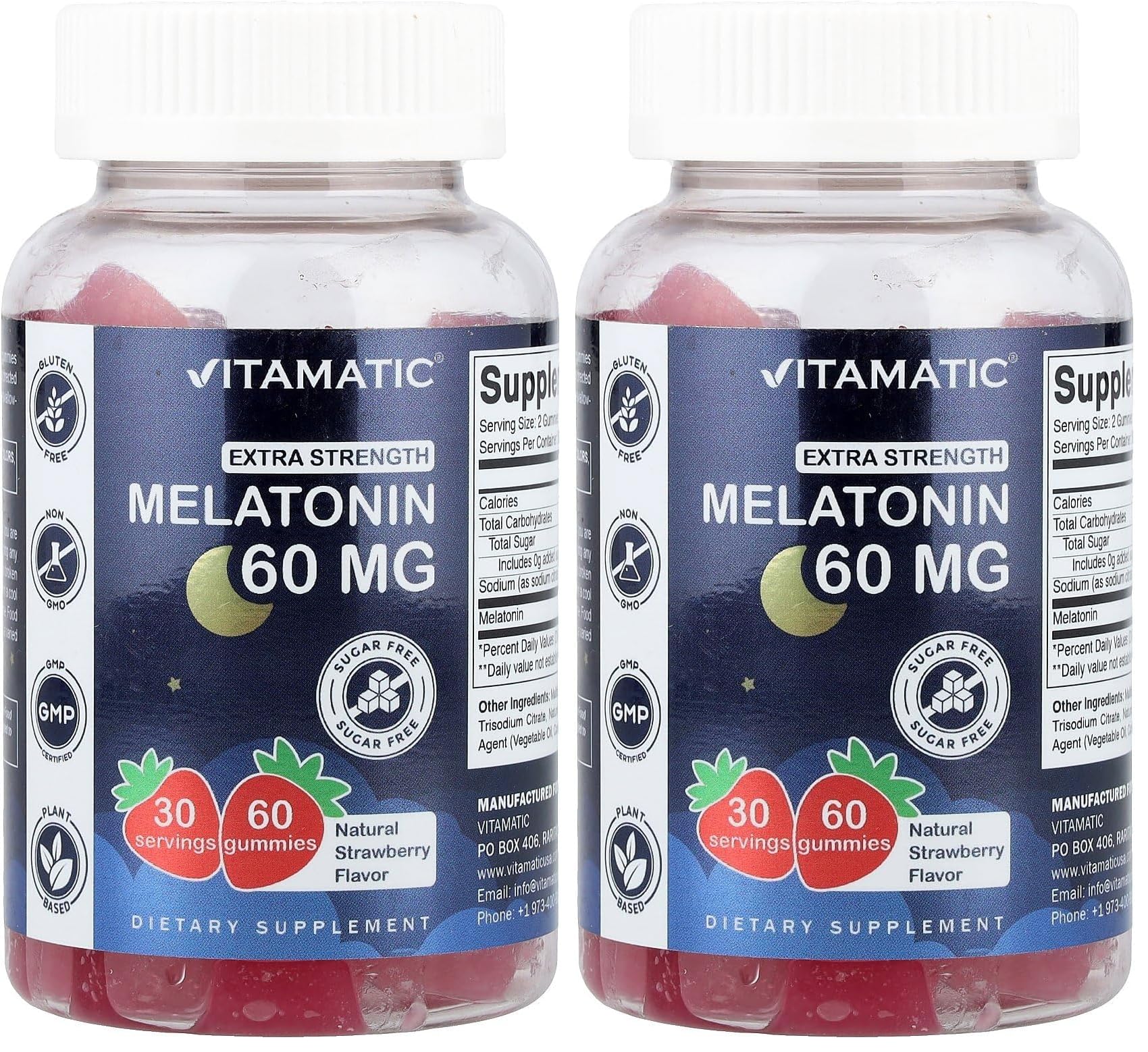Vitamatic sugar-free melatonin gummies bottle for a convenient bedtime routine.