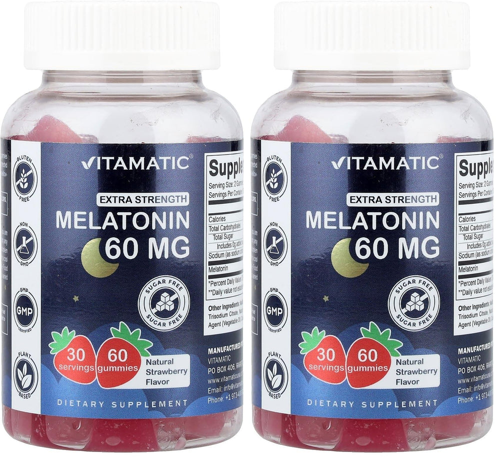Vitamatic sugar-free melatonin gummies bottle for a convenient bedtime routine.