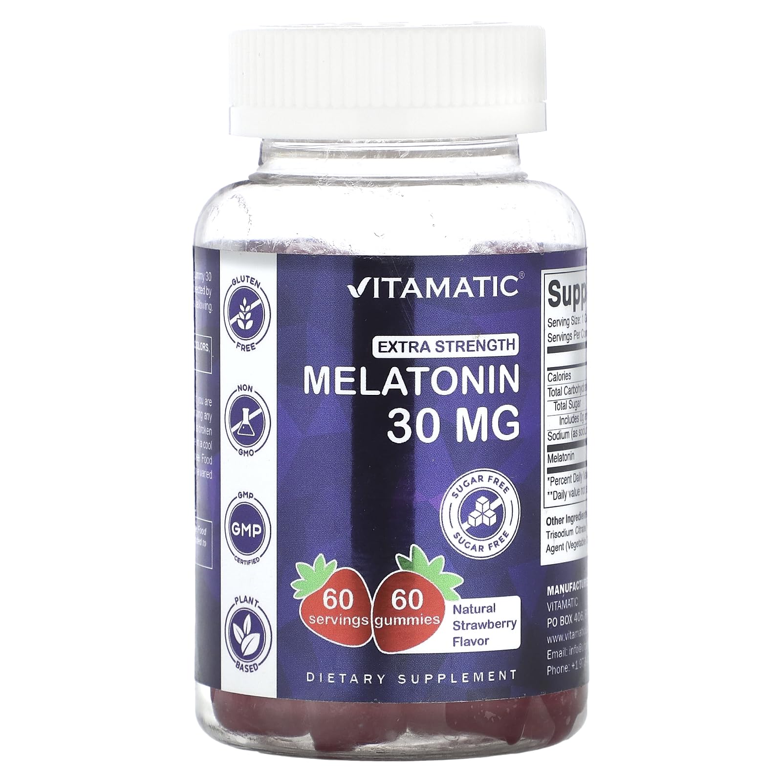 Vitamatic Sugar Free Melatonin Gummies bottle and 60-serving pack
