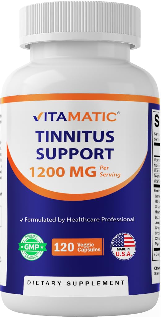 Hero image of Vitamatic Tinnitus Relief bottle and capsules
