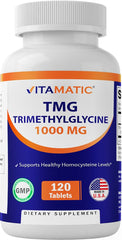 Vitamatic TMG 1000mg bottle with 120 uncoated tablets
