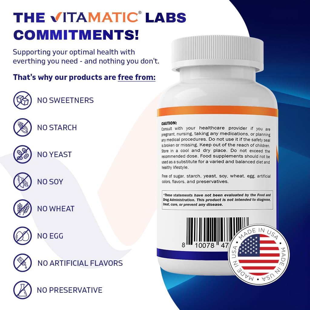 Supplement facts panel on Vitamatic TMG 1000mg bottle