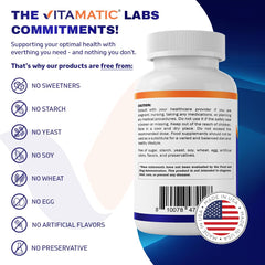 Supplement facts panel on Vitamatic TMG 1000mg bottle