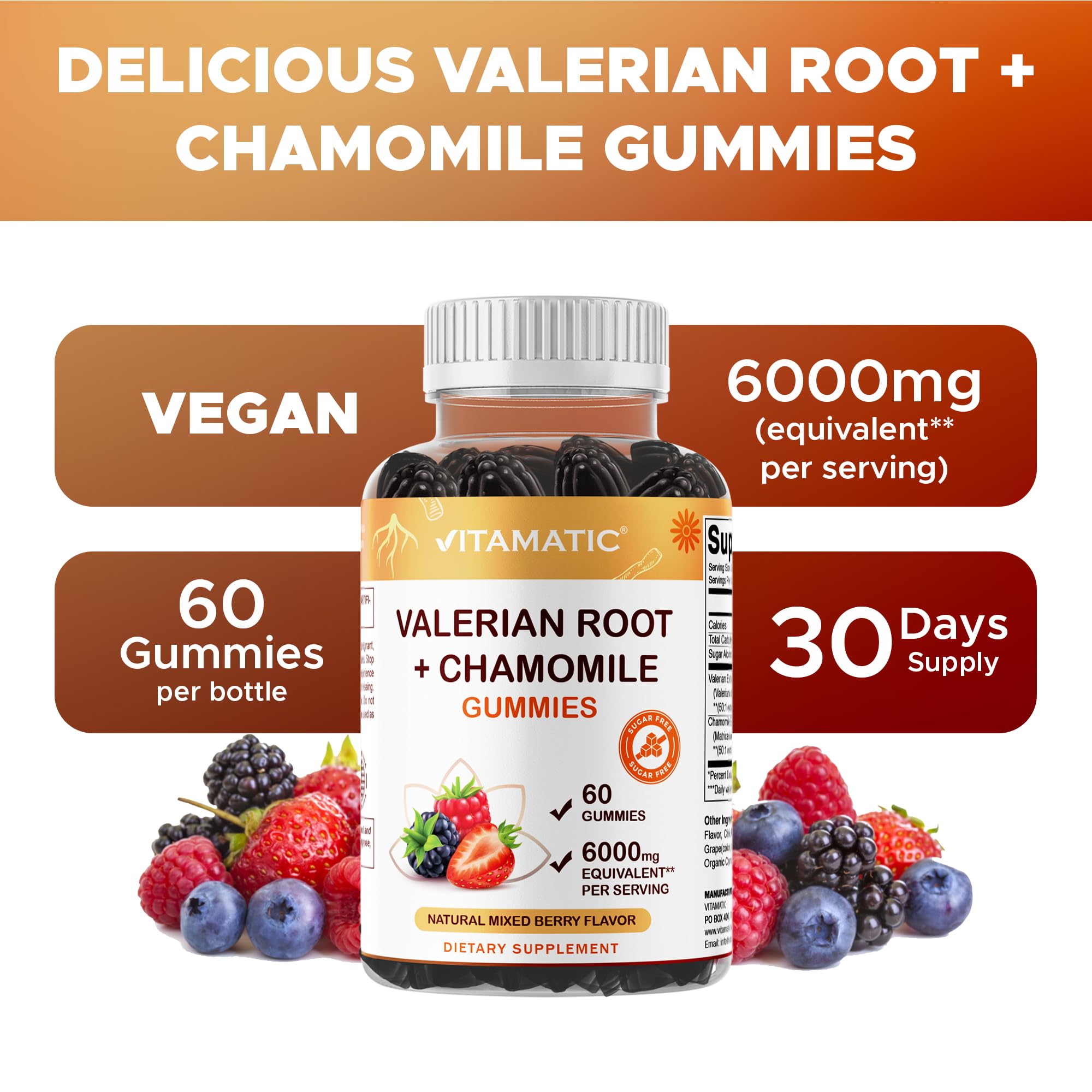 Close-up of gummies with 6000 mg per serving emphasis