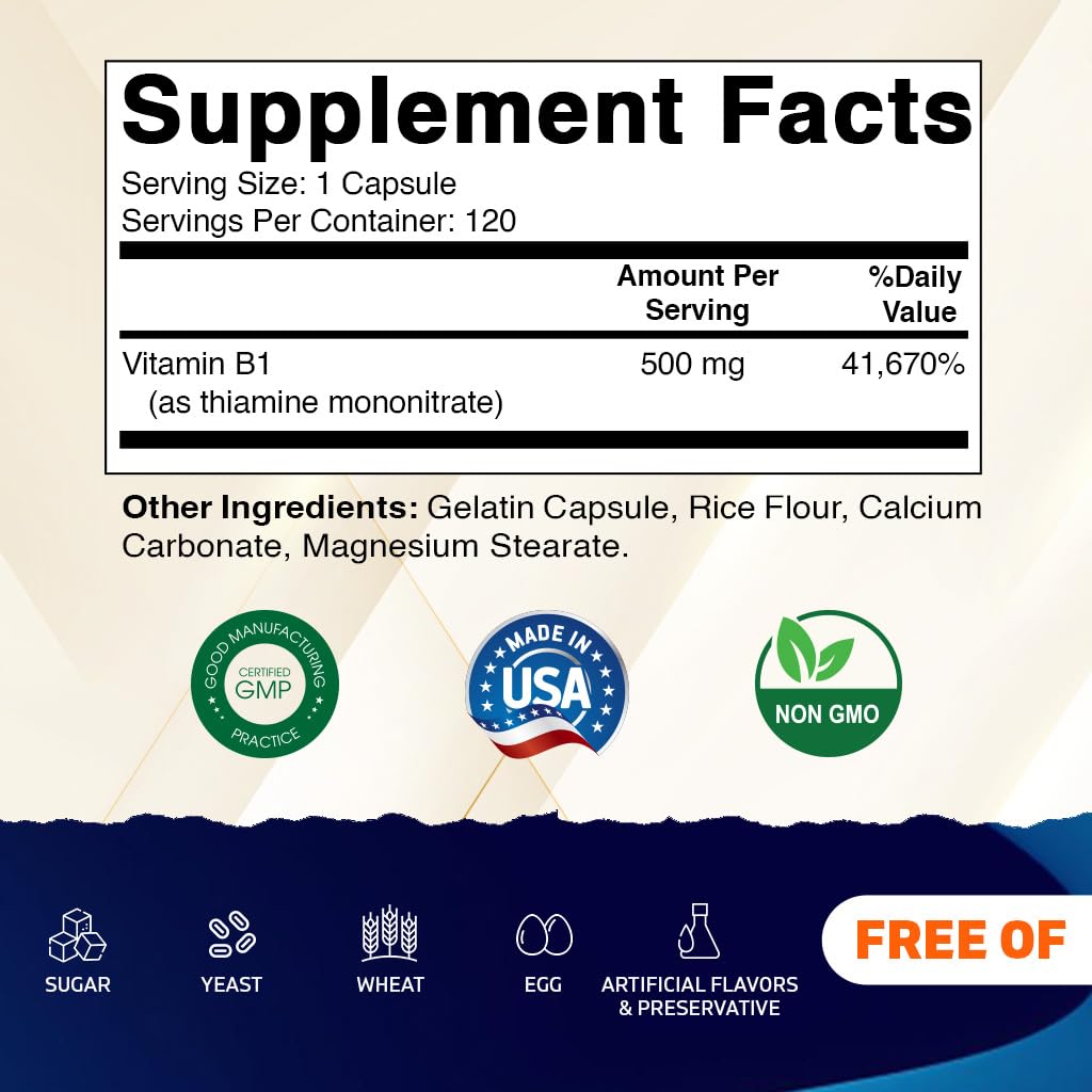 Close-up of Vitamatic B1 Thiamine 500mg label