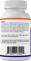 Bottle showing free-from ingredients claim: soy, yeast, wheat, egg, artificial colors and preservatives